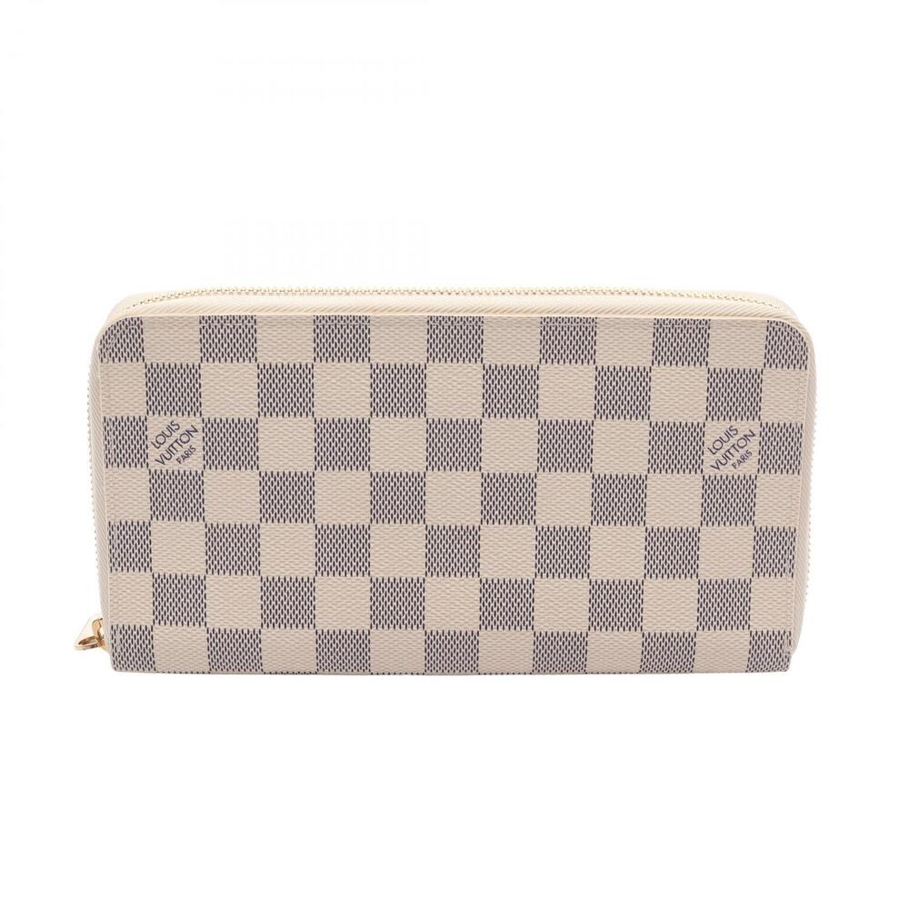 Louis Vuitton Zippy Wallet Organizer Round Long Wallet Canvas Leather Azur White
